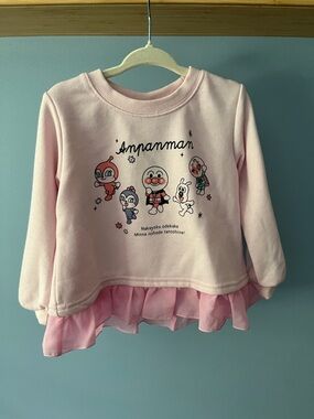 Anpanman Pink Ruffle Hem Kids Sweatshirt